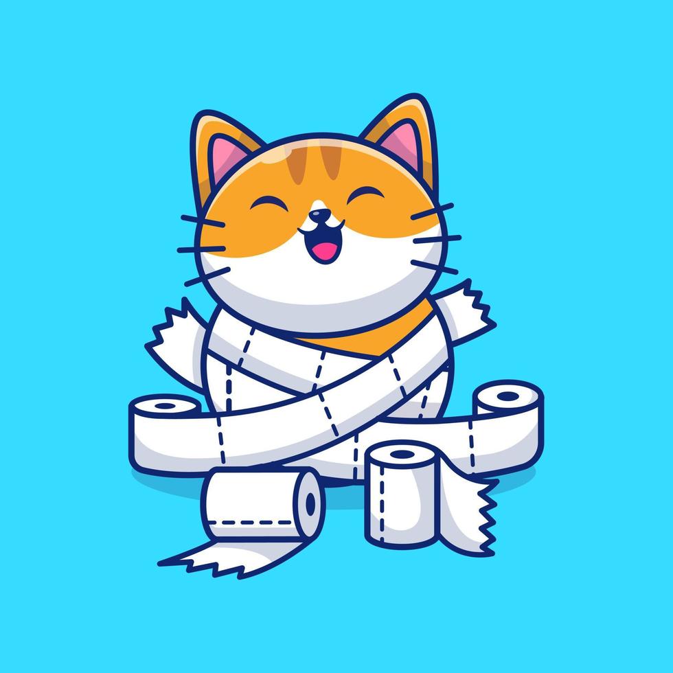 Cute Cat With Toilet Tissue Paper Roll. Cartoon Vector Icon  Illustration. Animal Medical Icon Concept Isolated Premium  Vector. Flat Cartoon Style