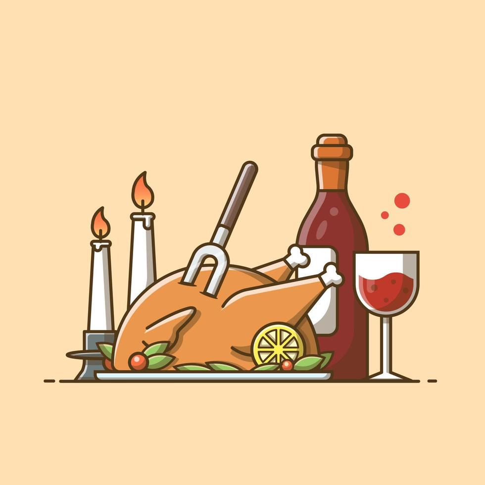 Thanks Giving Cartoon Vector Icon Illustration Food And Drink Icon Concept Isolated Premium Vector. Flat Cartoon Style