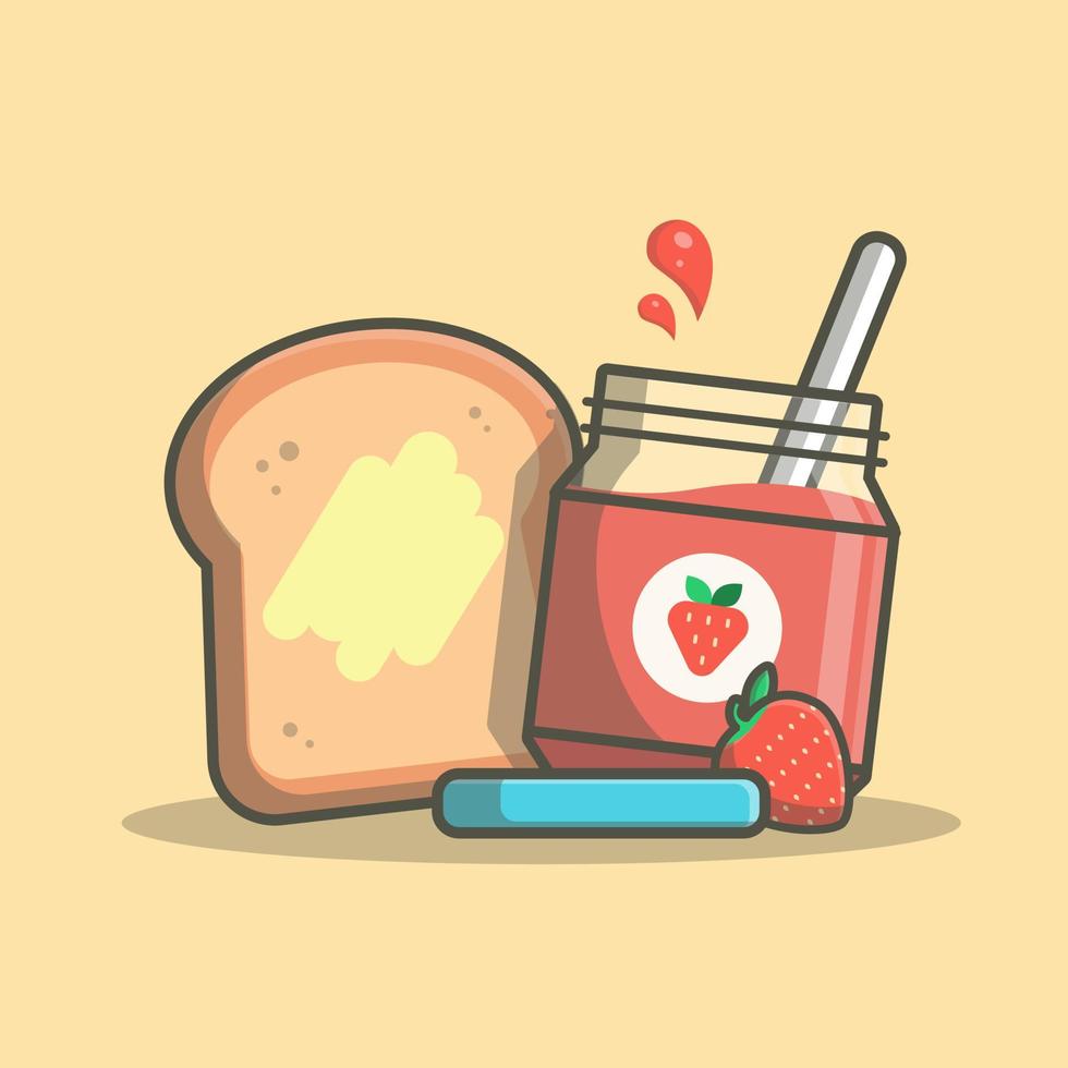 pan con mermelada de fresa ilustración de icono de vector de dibujos animados. concepto de icono de objeto de comida vector premium aislado. estilo de dibujos animados plana