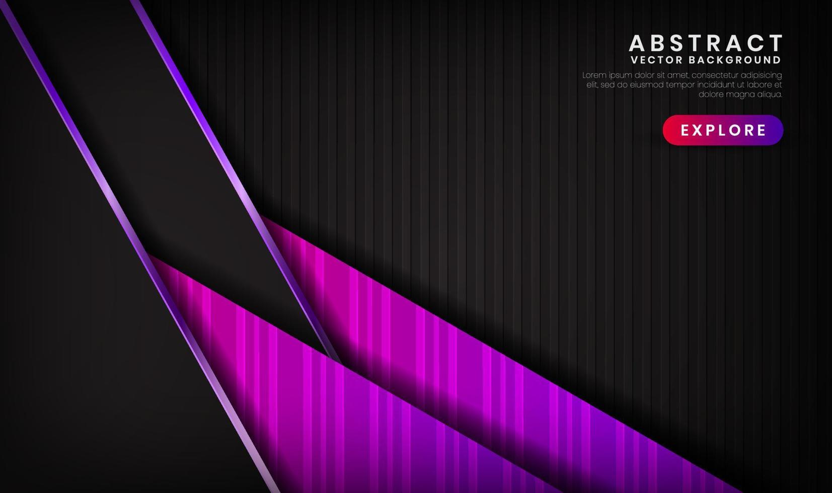 3D black purple luxury abstract background overlap layers on dark space with metallic lines effect decoration. Graphic design element future style concept for flyer, banner, brochure, or landing page vector