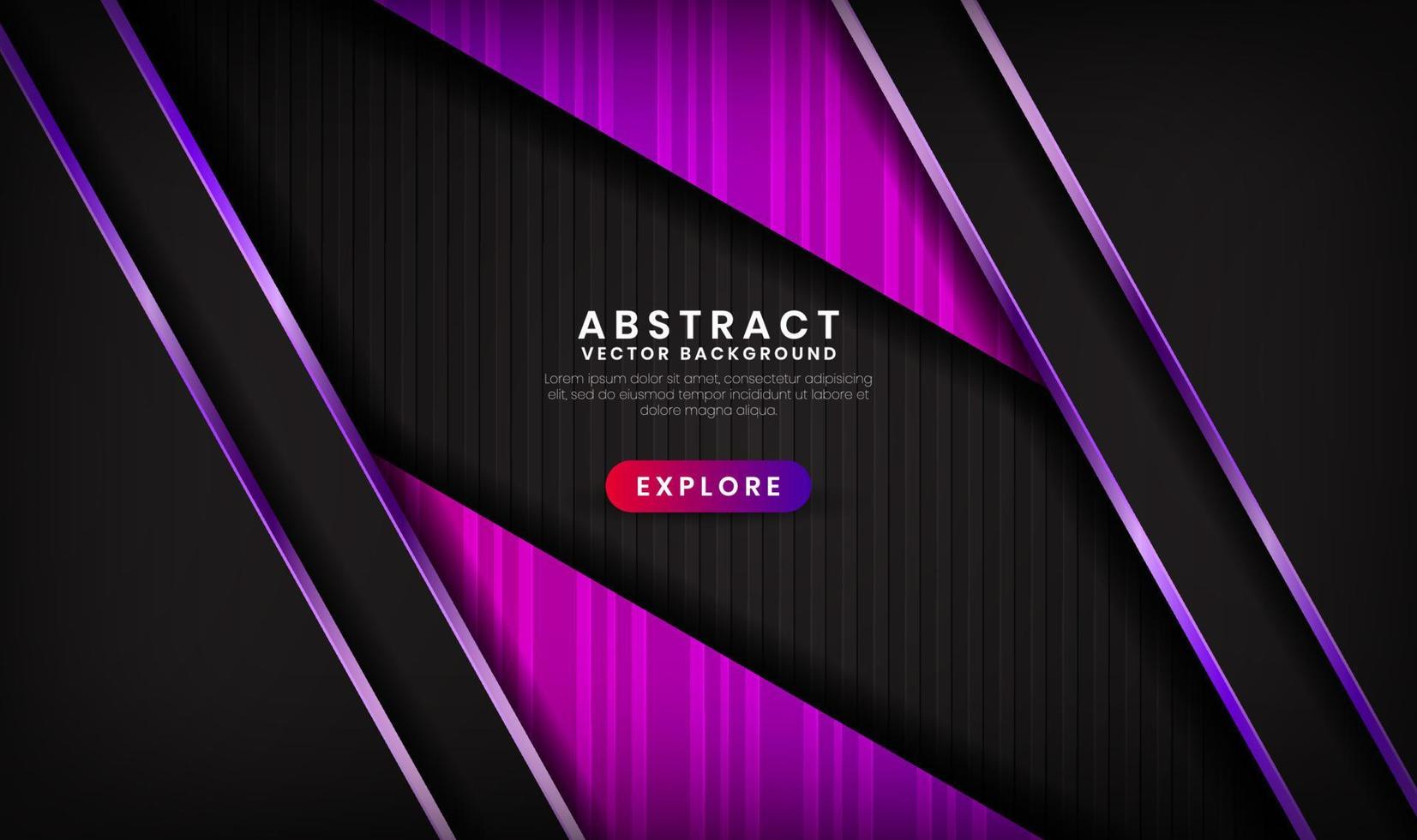 3D black purple luxury abstract background overlap layers on dark space with metallic lines effect decoration. Graphic design element future style concept for flyer, banner, brochure, or landing page vector