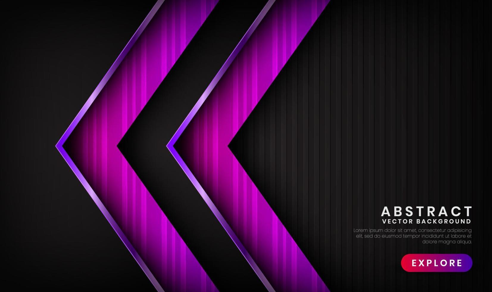 El fondo abstracto de lujo púrpura negro 3d se superpone en capas en el espacio oscuro con decoración de efecto de líneas metálicas. elemento de diseño gráfico concepto de estilo futuro para volante, pancarta, folleto o página de destino vector