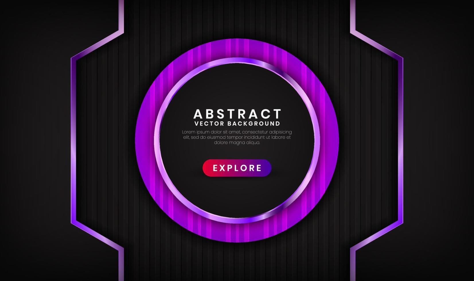 3D black purple luxury abstract background overlap layers on dark space with metallic circle effect decoration. Graphic design element future style concept for flyer, banner, brochure, or landing page vector