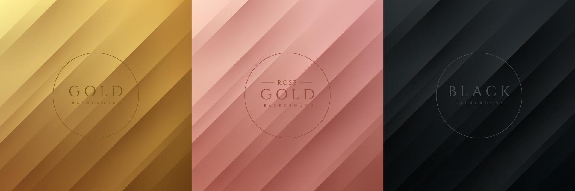 Set of gold, black and pink gold abstract background with dynamic diagonal stripes lines and shadow. Luxury and elegant concept. Modern and simple template banner collection design. EPS10 vector