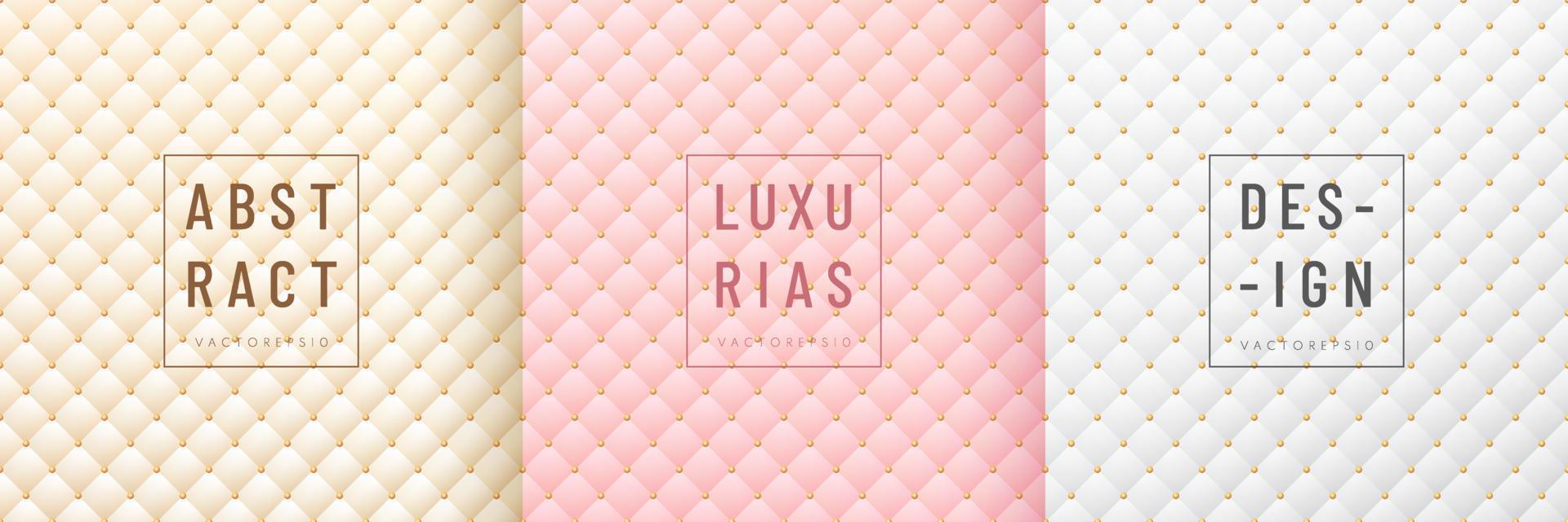 Set of abstract cream, white and pink gold square rhombus pattern with golden beads background. Collection of luxury geometric texture background. Design for cover template, poster, banner, print ad. vector