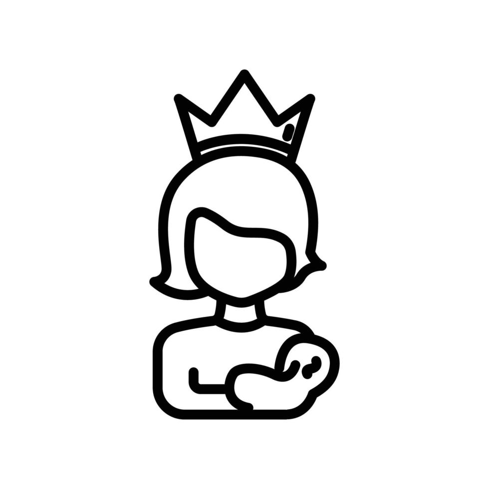 Mother icon holding child with crown. suitable for mother day symbol. line icon style. simple design editable. Design template vector