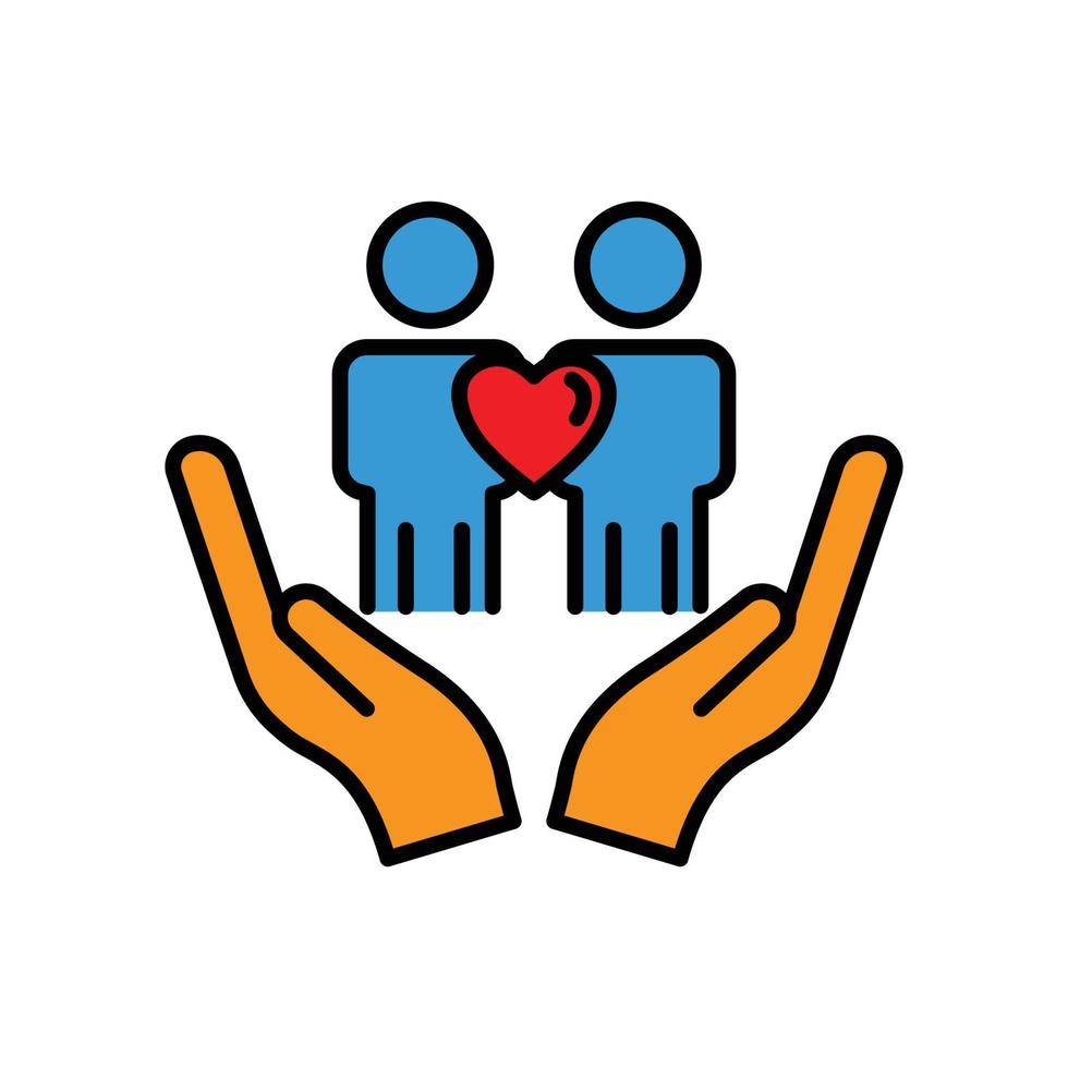 Hand lineal color icon with people and heart. friendship. the icon can be used for application icon, web icon, infographic. Design template vector