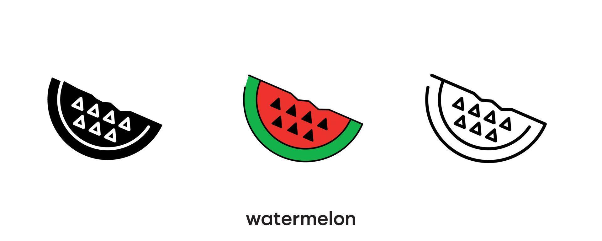 Watermelon icon design. Set of silhouette, colorful and linear watermelons. Food icon line vector illustration isolated on a clean background for your web mobile application logo design. Modern line.