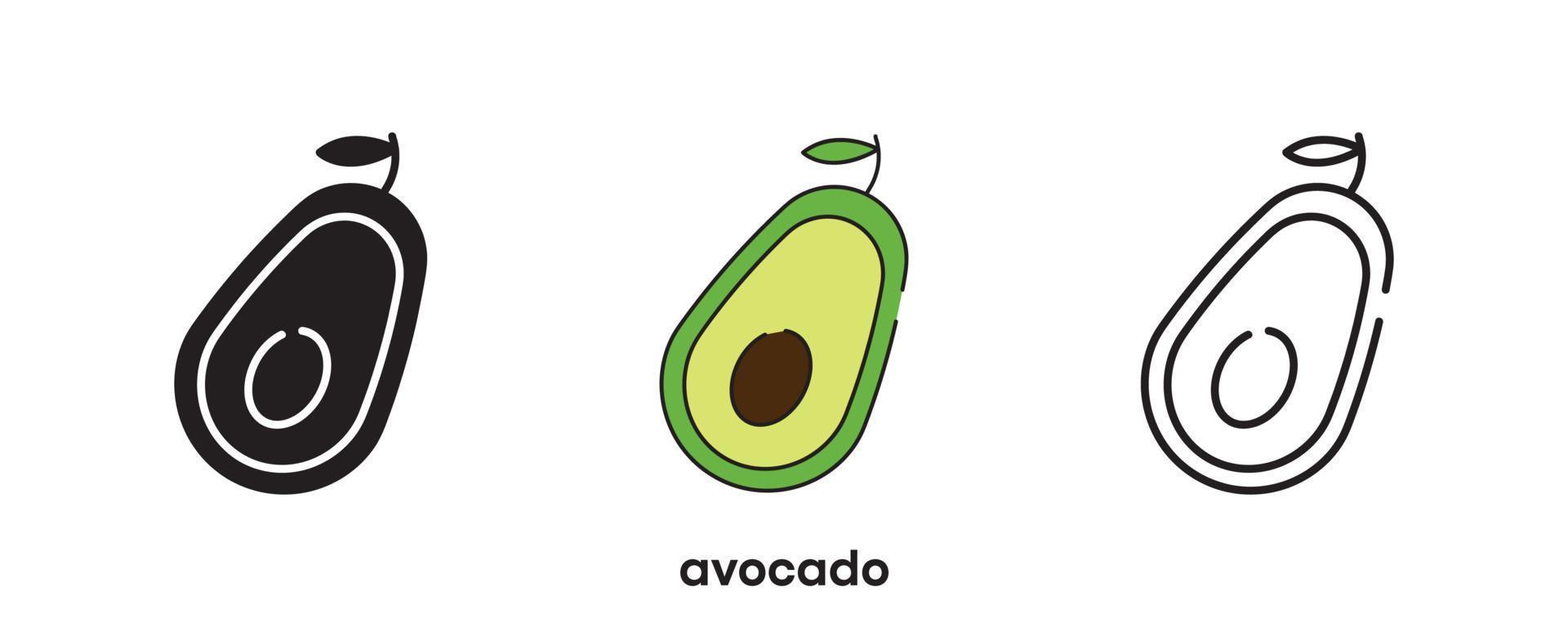 diseño de icono de aguacate. icono de aguacate en silueta, colorido y lineal. ilustración de vector de línea de icono de aguacate aislada en un fondo limpio para el diseño del logotipo de su aplicación móvil web. arte lineal.