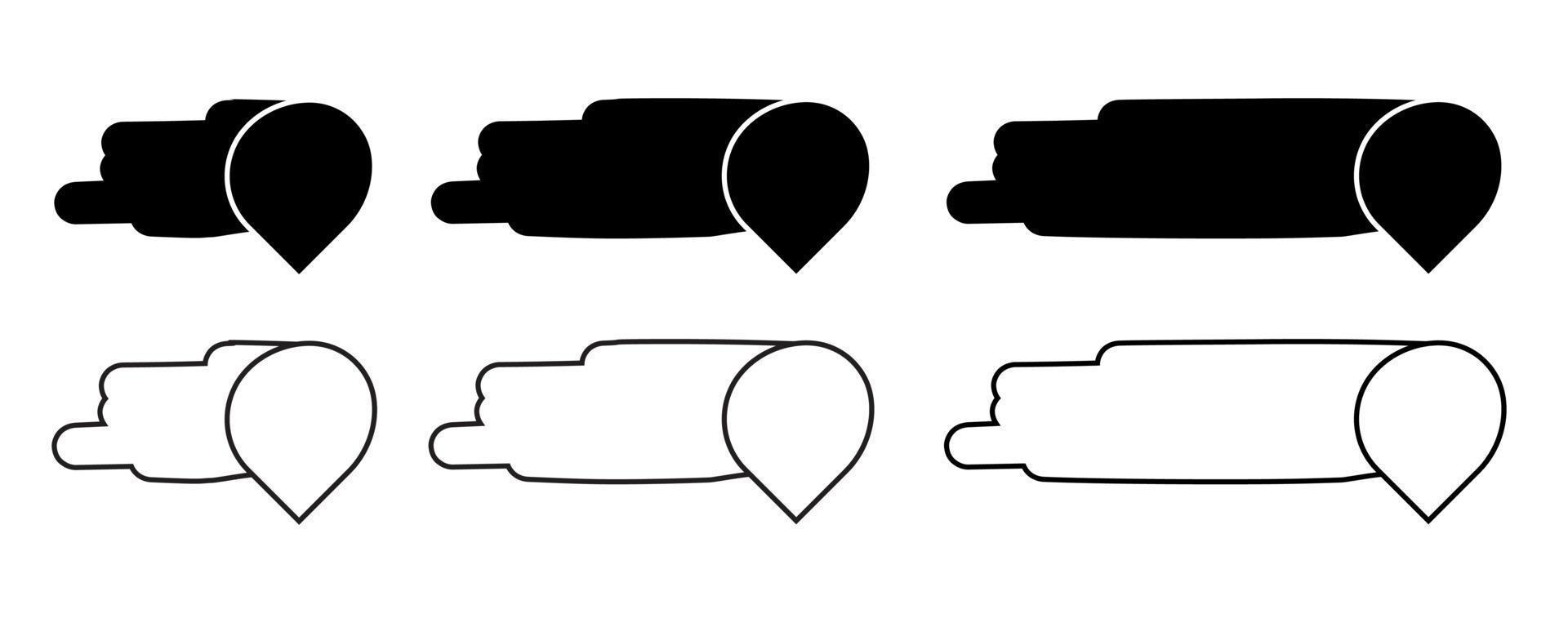 Speech space and location icon set. This icon is inside the text area speech bubble, silhouette and line icon set. It can be arranged transversely. vector