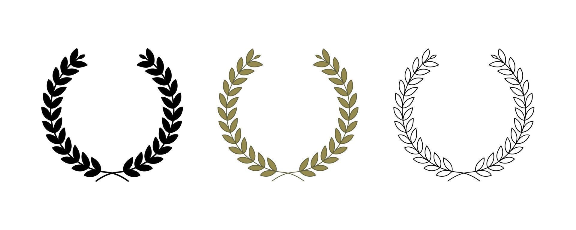 Green background, silhouette, circular bay leaf and a trophy, heraldry wreath. Collection of wreaths depicting success, victory, crown, winner, ornate, vector icon illustration.