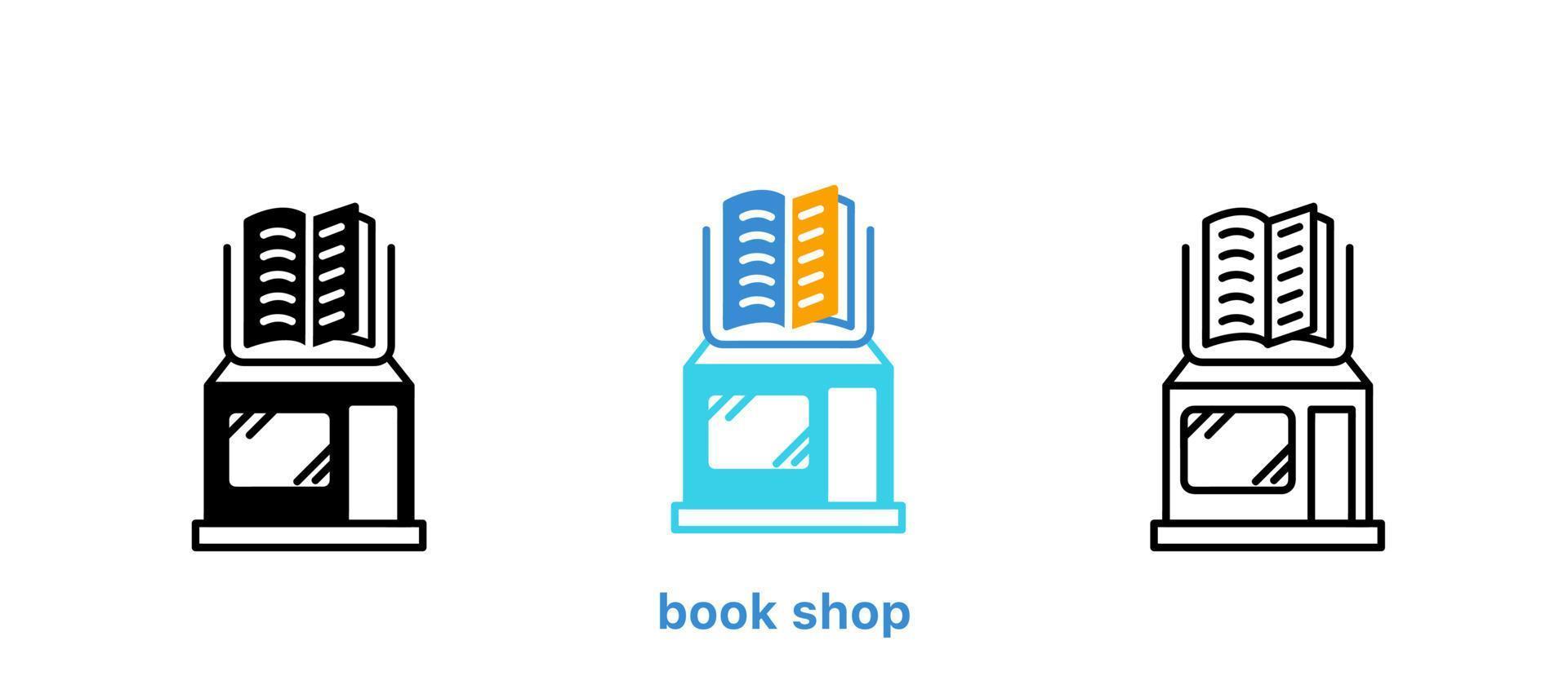 Book shop icon set. Book and page icon. Editable row set. Silhouette, colored, linear icon set. Logo-web, icon design element. vector