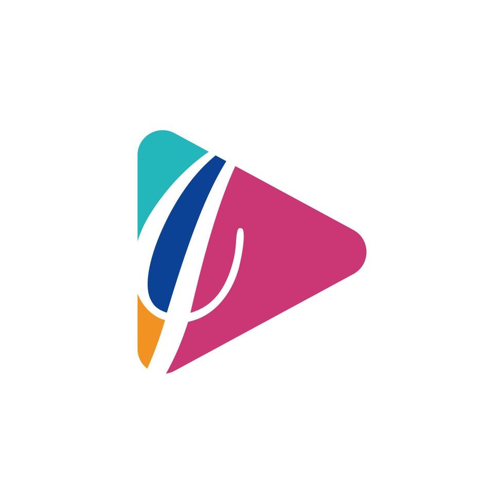 Play logo with letter J logo template, flat style colorful logos. Play icon with initial J. Abstract colorful vector and company corporate identity logo.