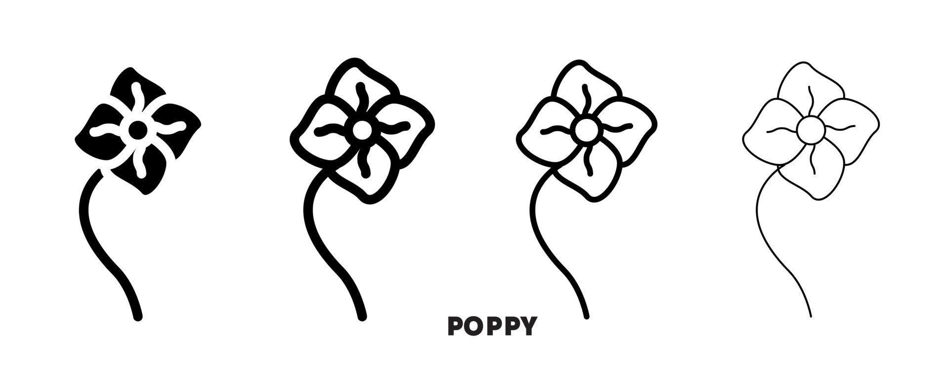 Anzac day poppy flower symbol icon design. The poppy flower is the symbol soldiers wear on their hats. Logo, web and banner design. Illustration. Line silhouette and editable icon. vector