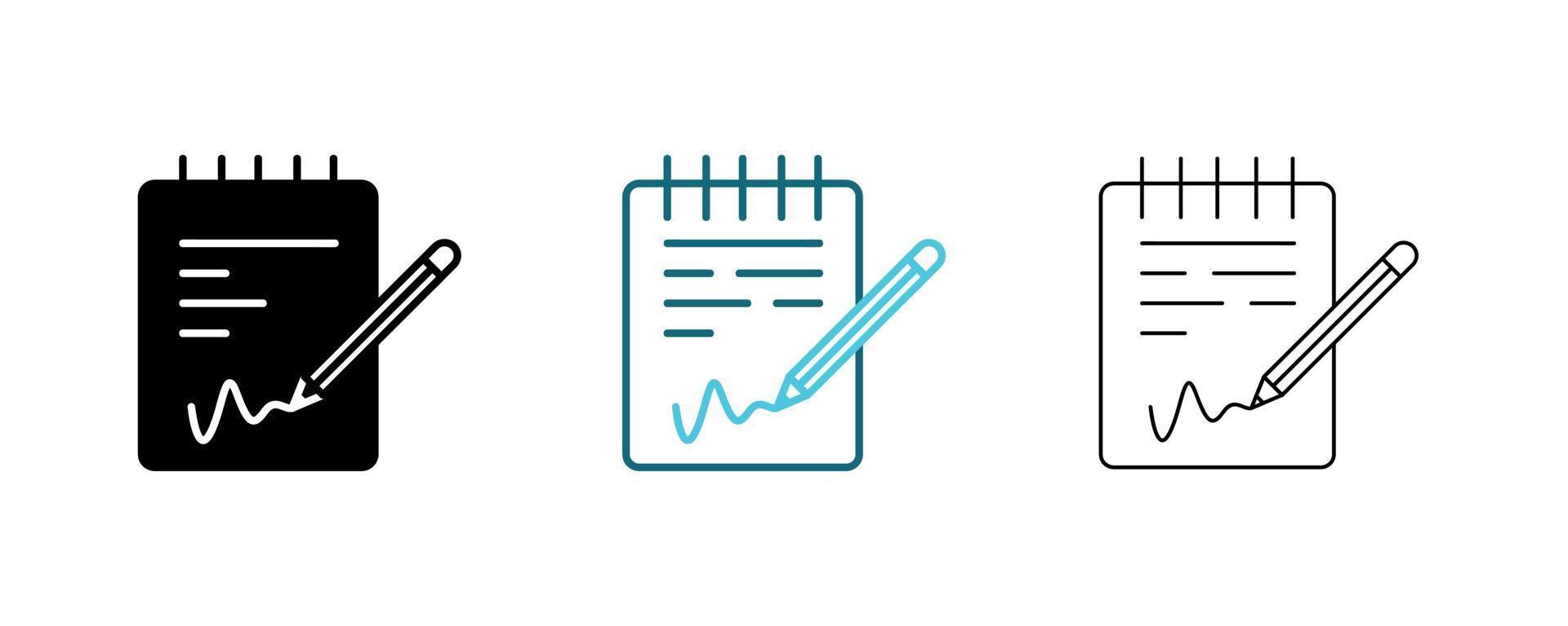 Simple Set of Copywriter Vector Line Icons. This icon is the pen that signs on the paper. Includes silhouette, colorful and thin line. Editable Stroke. Web Icons and vector logos.