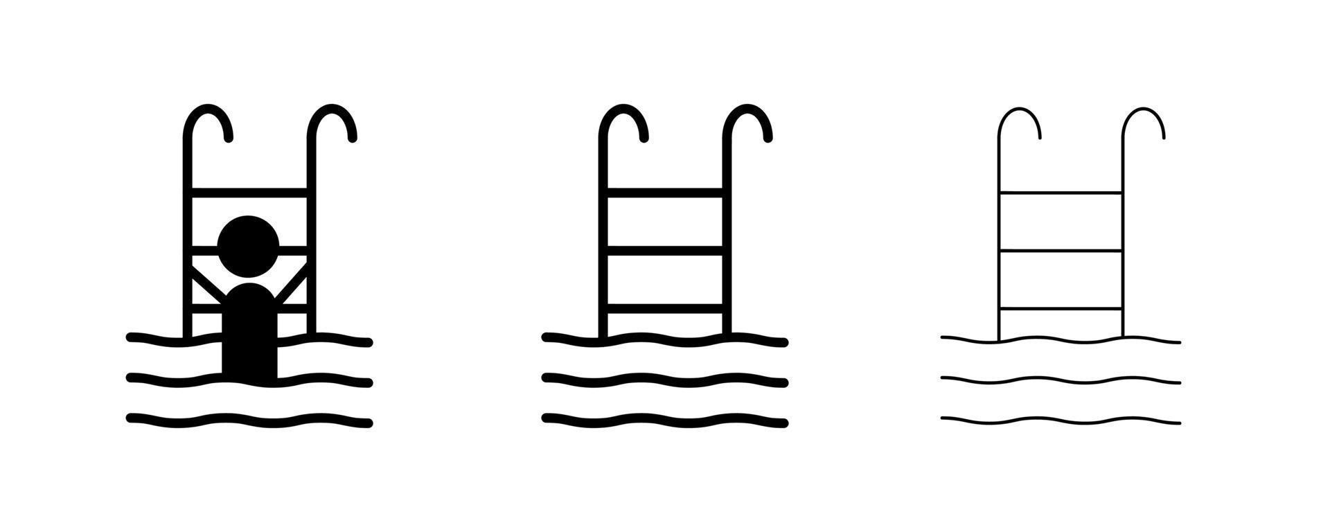 Pool ladder icon. People go up the stairs from the pool. The staircase line goes up. Flattenable line and silhouette design. logo, web design. vector