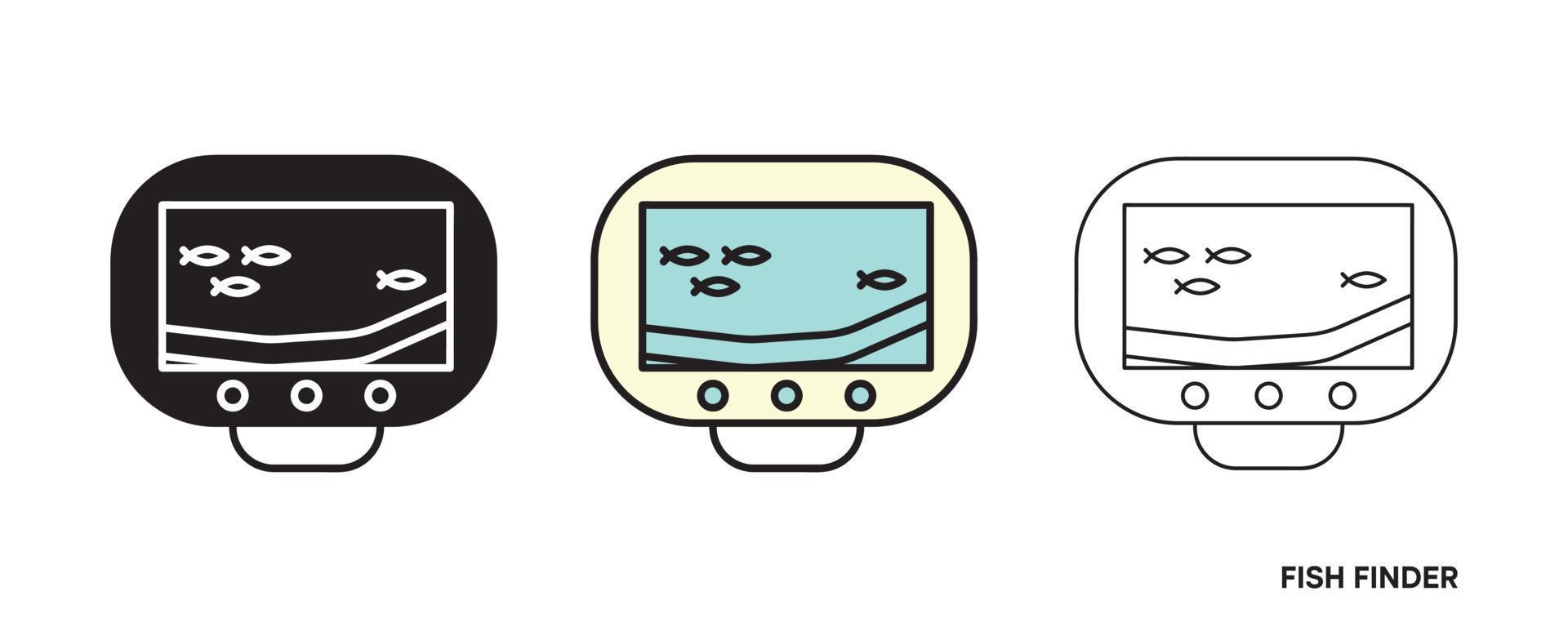 Fish finder device icon set. This icon is the fish locating device icon symbol. Editable icon set. Fishing club or online web shop creative vector line art.