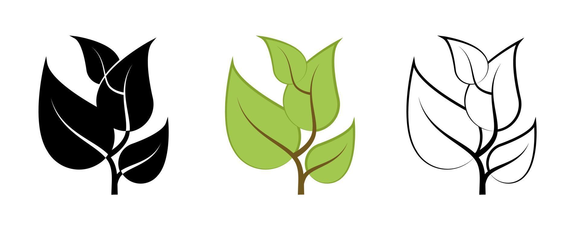 conjunto de iconos de vector de hierba, árbol y ramas. contiene símbolos como planta, hoja. trazo editable. conjunto de iconos lineales de color y silueta.