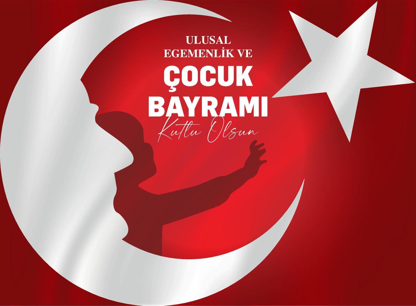 April 23 Children's day vector illustration. The boy touching the star of the Turkish flag.