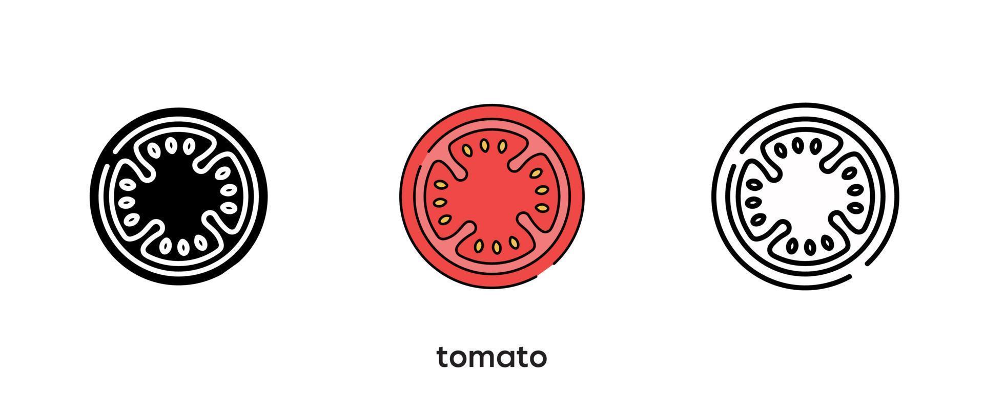 diseño de icono de tomate. icono de tomate en silueta, color y lineal. ilustración de vector de línea de icono de tomate aislada en un fondo limpio para el diseño del logotipo de su aplicación móvil web. línea moderna.