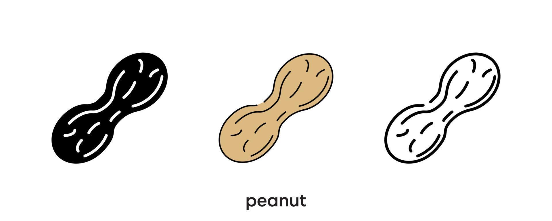 Peanut icon design. Peanut icon set in silhouette, colored and linear. Peanut icon line vector illustration isolated on a clean background for your web mobile application logo design. Modern line.