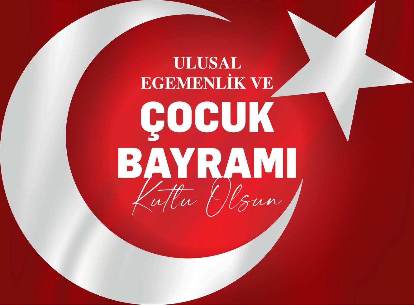 April 23 Children's day vector illustration. The boy touching the star of the Turkish flag.