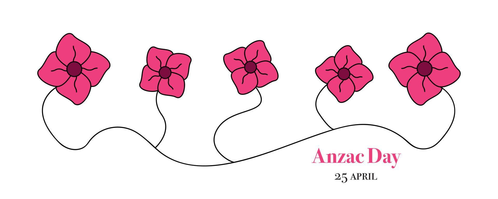 Anzac day banner design. Unity image of poppy flowers. Vector illustration of bright poppy flowers.