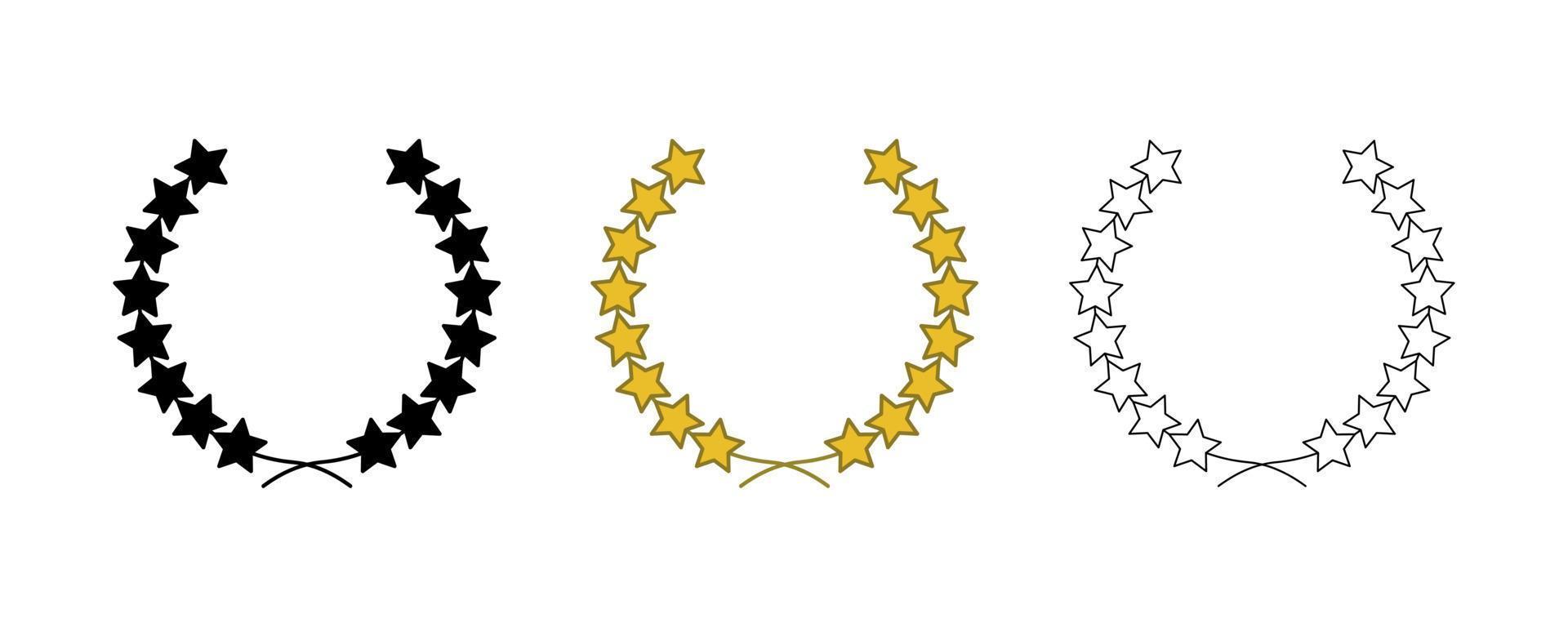 color amarillo, silueta, estrella circular y un premio, corona heráldica. colección de coronas que representan el éxito, la victoria, la corona, el ganador, la ilustración de iconos vectoriales ornamentados. vector