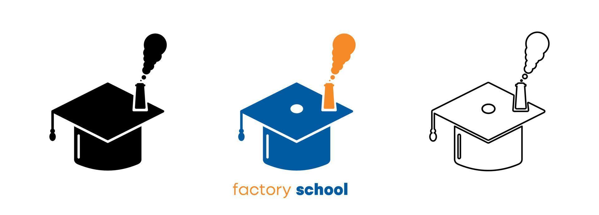 Creative school factory logo design set. Line, silhouette and colorful set. vector