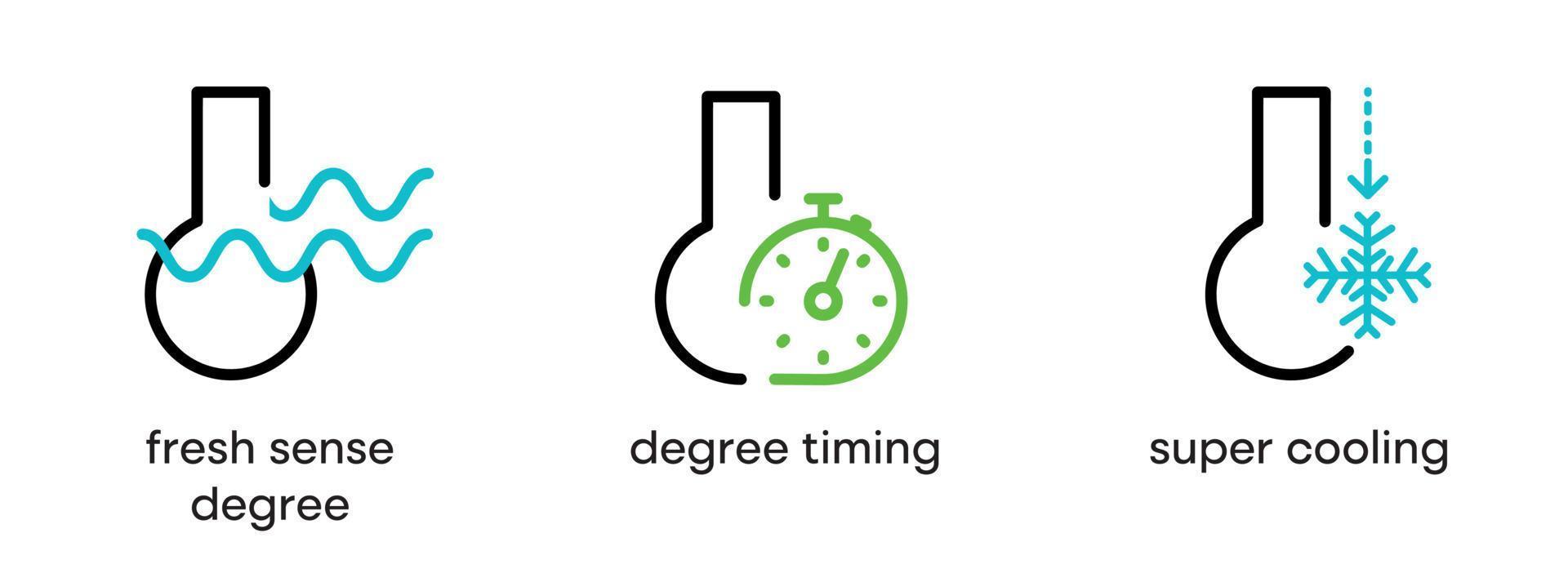 Fresh sense-degree timing and super cooling button icon set. Such statements are refrigerator and air conditioning set. Colorful refrigerator button icon set. Editable Stroke. Logo, web and app. vector