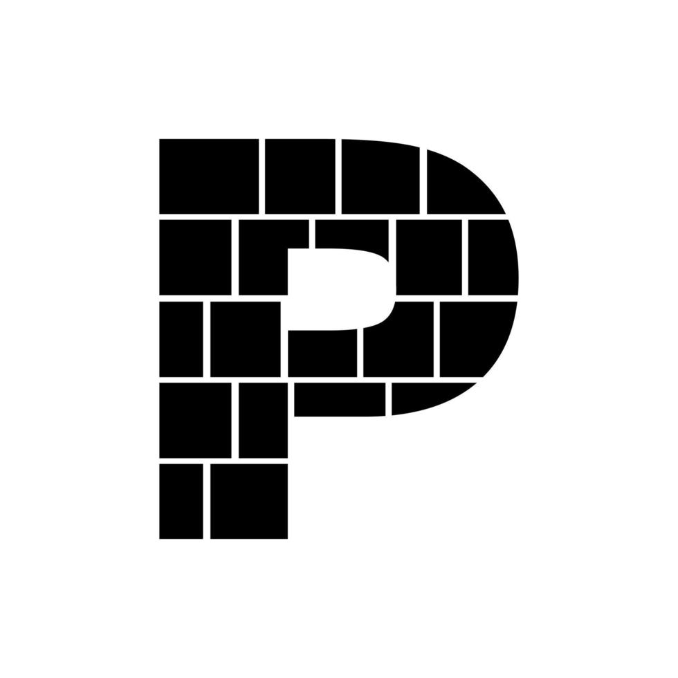 Letter P mask area. Alphabet-letter photo collage frames template