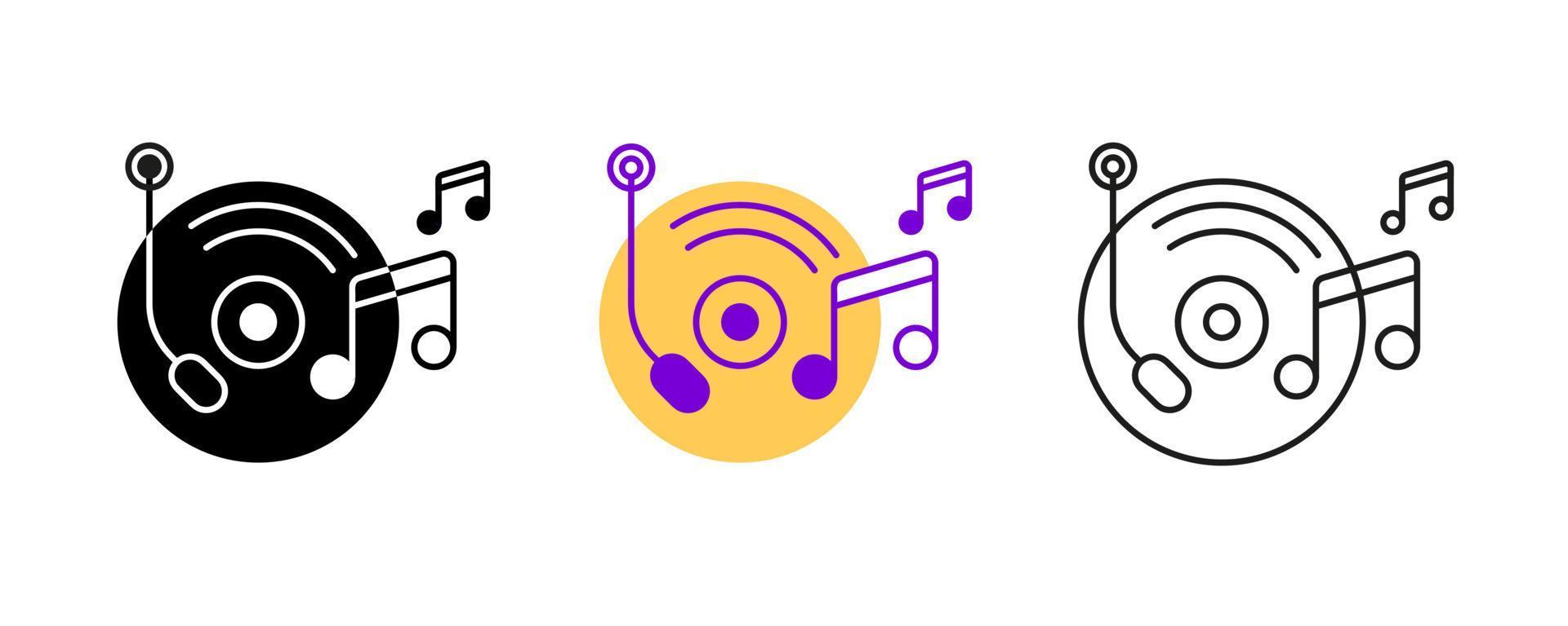 conjunto de iconos de gramófono y nota musical. ícono de entretenimiento y música. conjunto de ilustraciones vectoriales de arte. conjunto de filas editable. silueta, color, conjunto de iconos lineales. vector