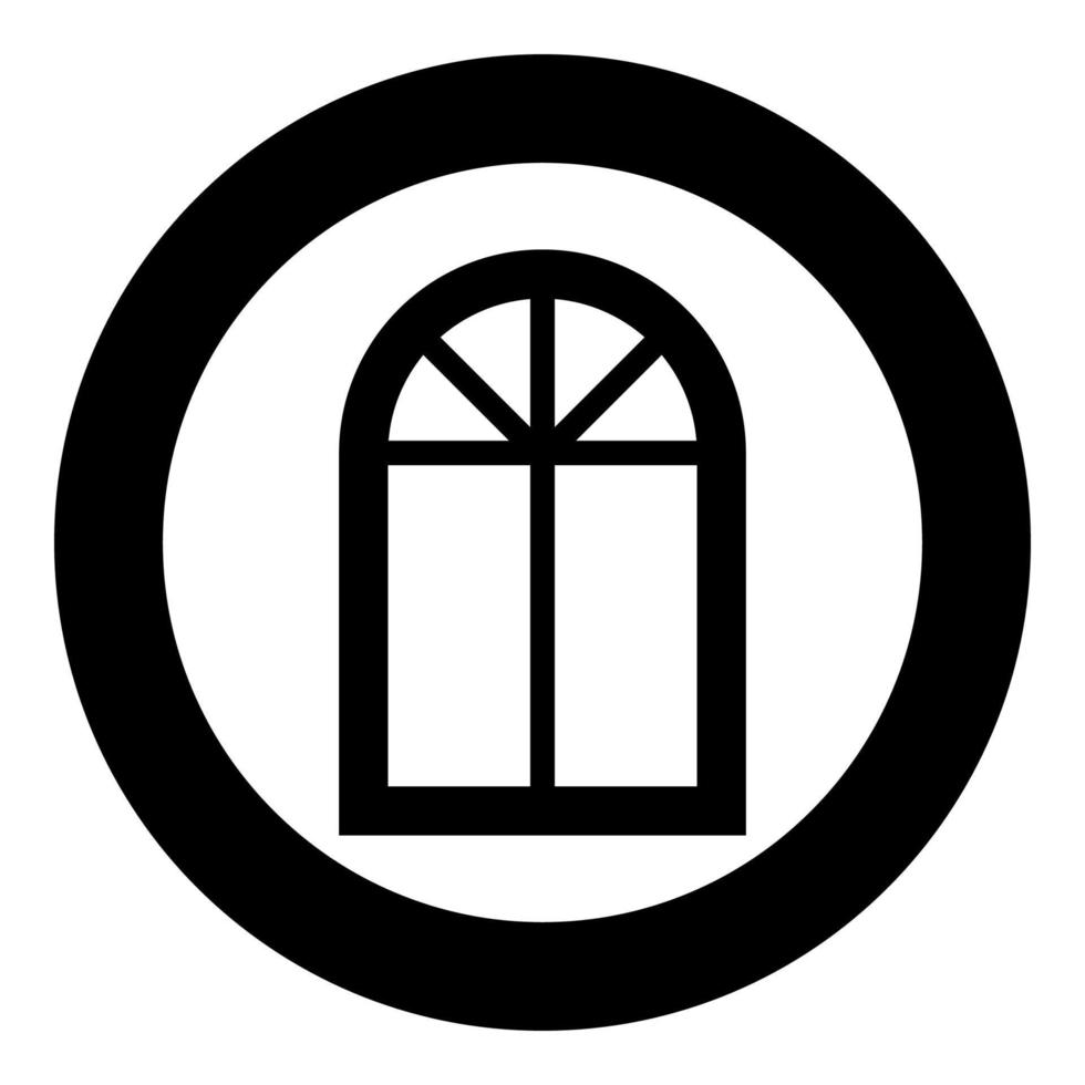 marco de ventana semirredondo en el icono de ventana de arco superior en círculo redondo color negro ilustración vectorial imagen de estilo plano vector