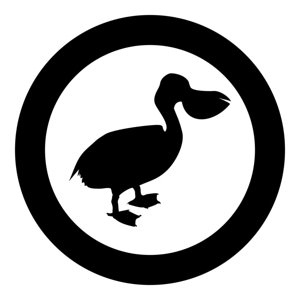 Pelican bird Seabird Waterbird silhouette in circle round black color vector illustration solid outline style image