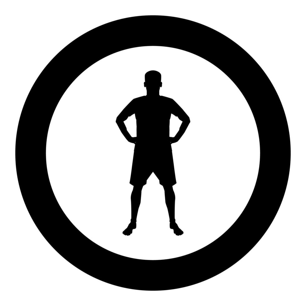 Man holding hands on belt confidence concept silhouette manager business icon black color illustration in circle round vector