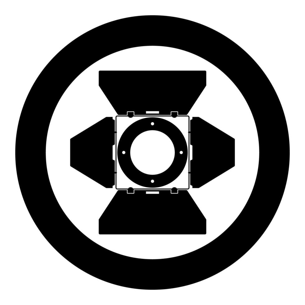 Studio spot lights Studio projector front view Spotlight Movie equipment Spot lamp Projector light concept icon in circle round black color vector illustration flat style image
