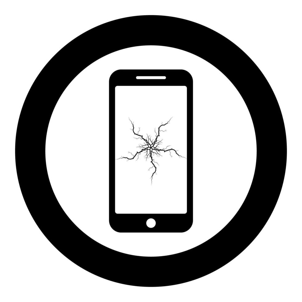 Smartphone with crash touch screen icon in circle round black color vector illustration flat style image