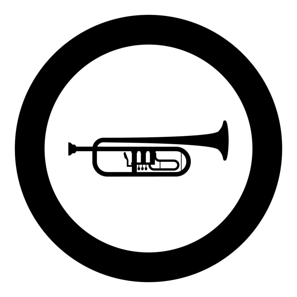 icono de instrumento de música de clarín de trompeta en círculo redondo color negro ilustración vectorial imagen de estilo plano vector