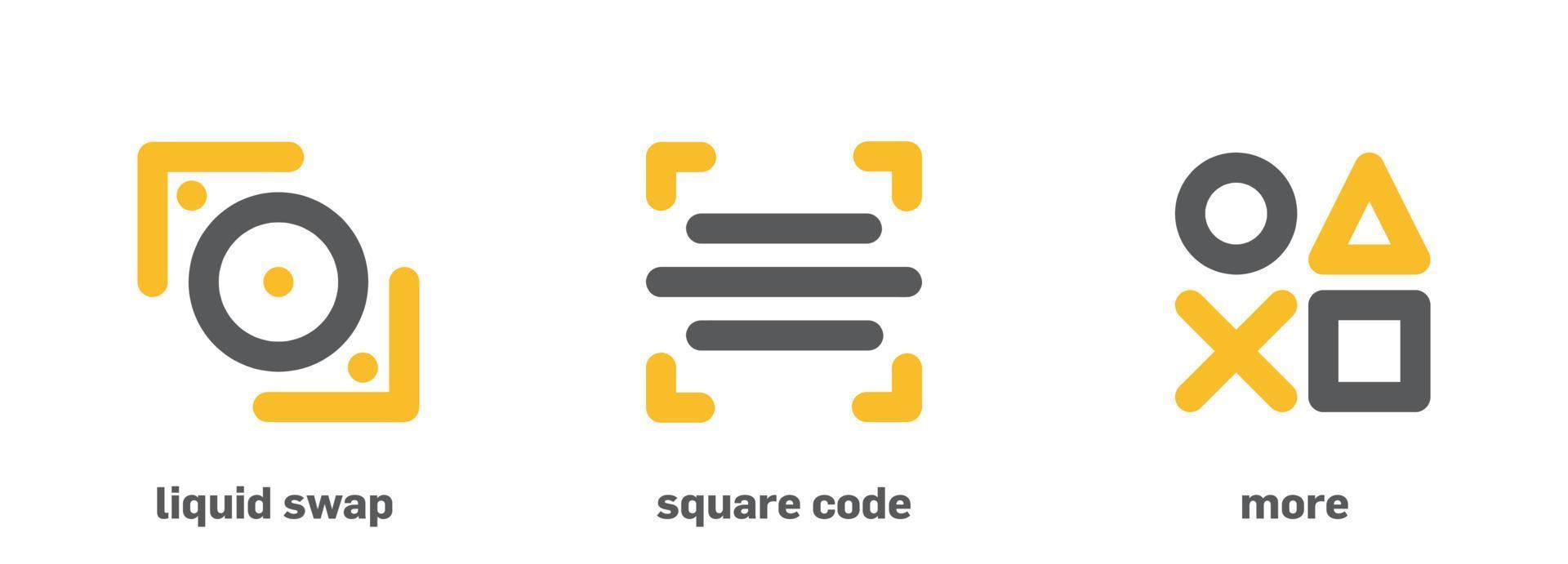 Financial web icon set such as more, square code and liquid swap. Creative financial icon in modern line style for your web mobile app icon design. vector