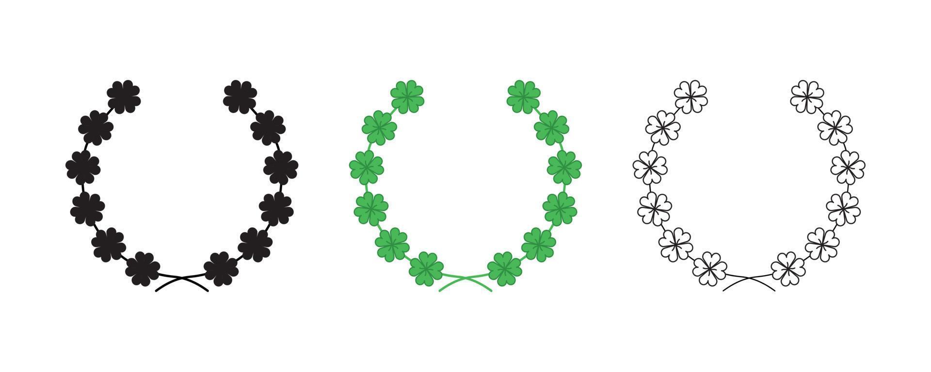 Green background, silhouette, circular clover leaf and a trophy, heraldry wreath. Collection of wreaths depicting success, victory, crown, winner, ornate, vector icon illustration