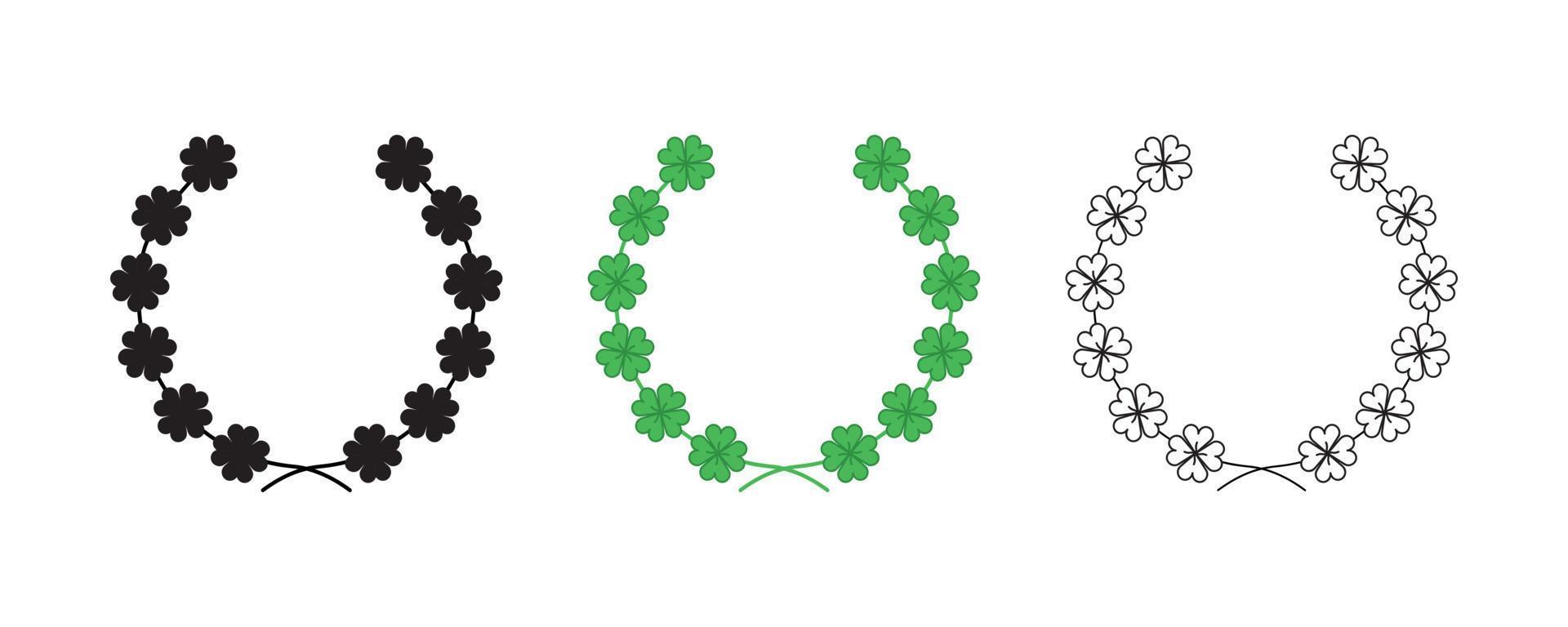 fondo verde, silueta, hoja de trébol circular y un trofeo, corona heráldica. colección de coronas que representan el éxito, la victoria, la corona, el ganador, la ilustración de iconos vectoriales adornados vector