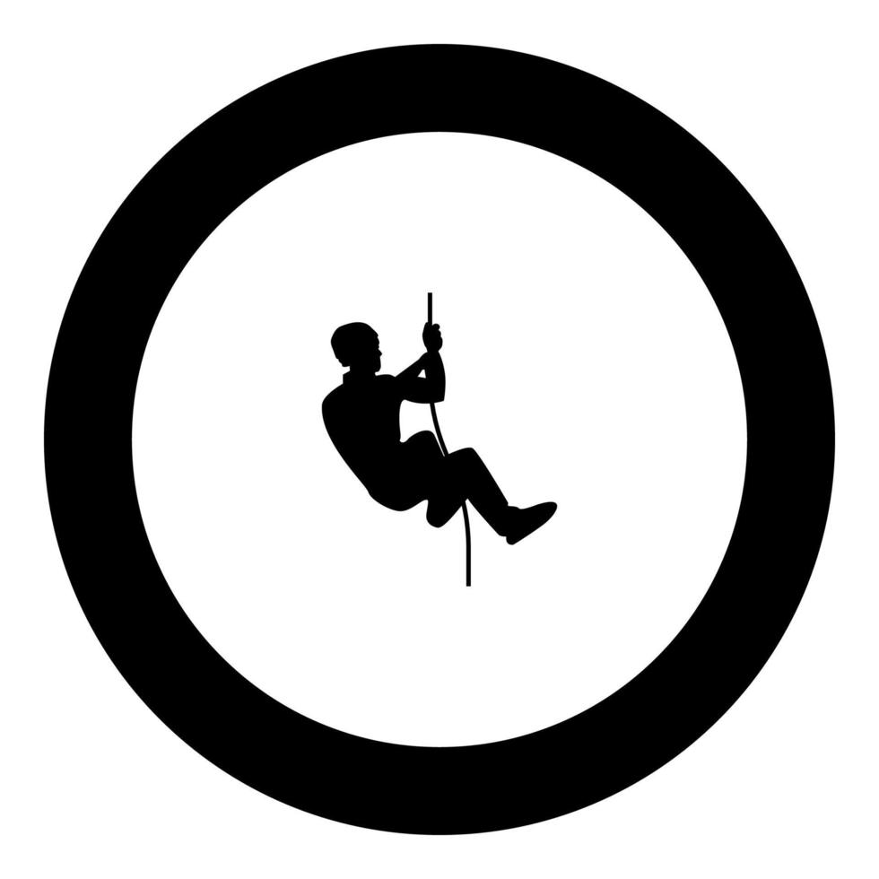 icono de escalador de roca color negro en círculo redondo vector