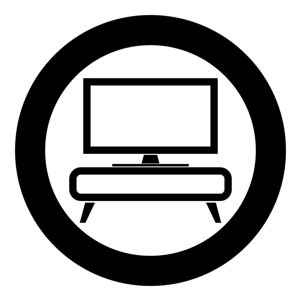 TV on the cupboard commode bedside table Home interior concept icon in circle round black color vector illustration flat style image