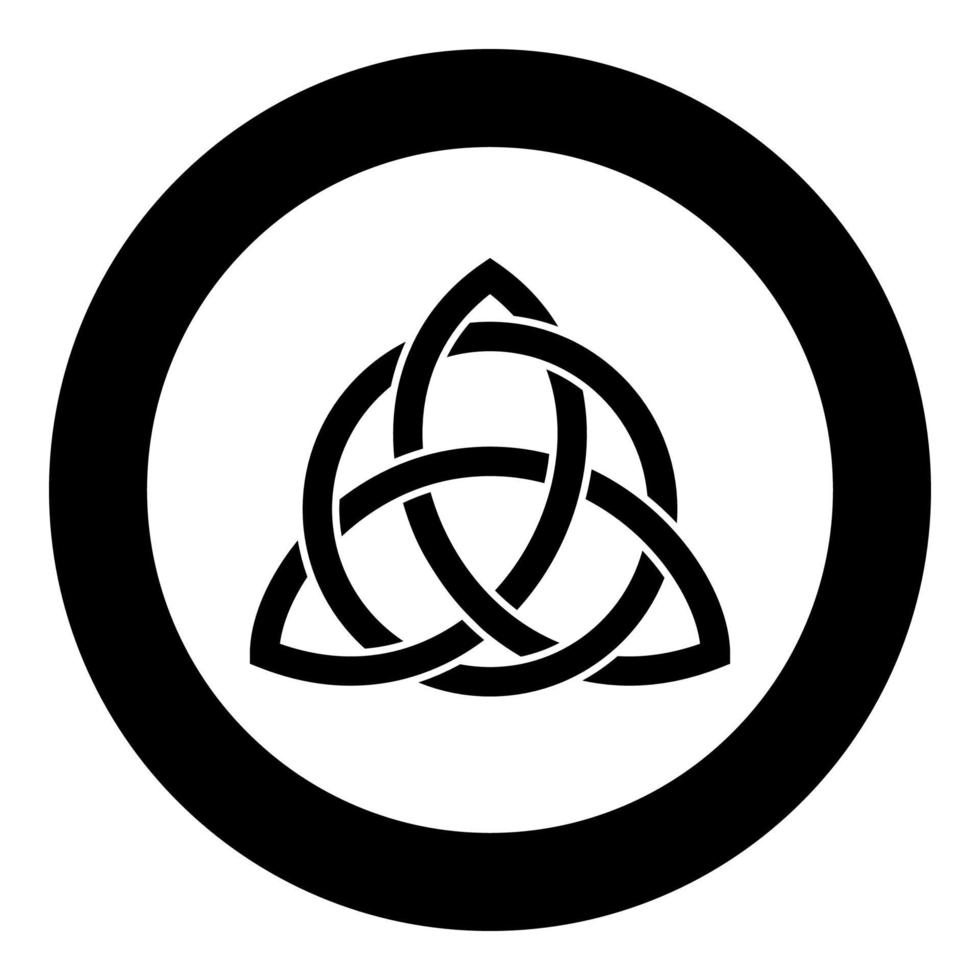 Triquetra in circle Trikvetr knot shape Trinity knot icon black color vector in circle round illustration flat style image