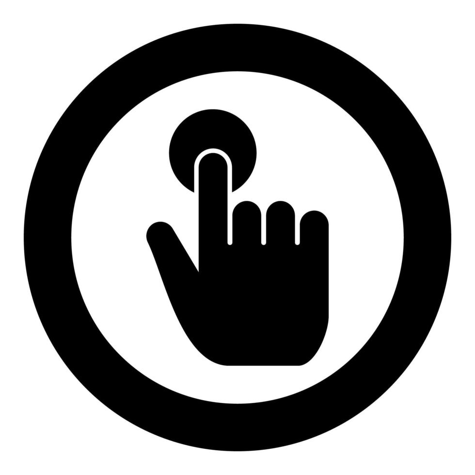Click hand Touch of hand Finger click on screen surface icon in circle round black color vector illustration flat style image