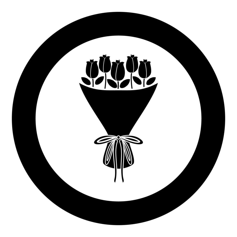ramo de flores ramo de rosas presente concepto ramo de rosa flor icono en círculo redondo color negro vector ilustración estilo plano imagen