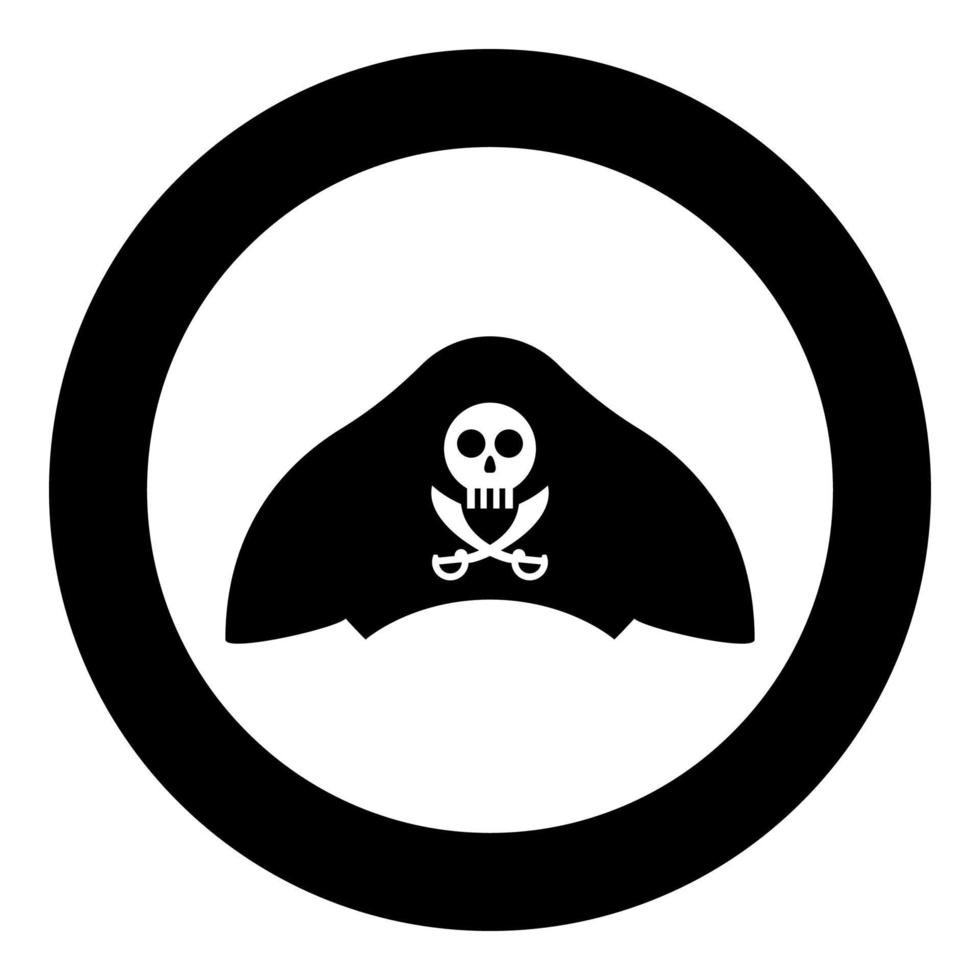 Pirate hat with skull and saber cutlass icon in circle round black color vector illustration flat style image