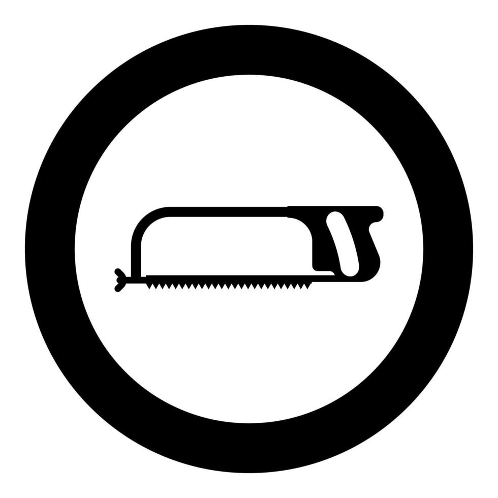 Hacksaw for metal and manual using Hand saw Repair tool icon in circle round black color vector illustration flat style image