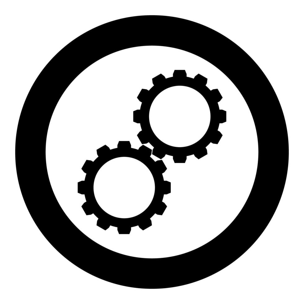 Two gears gearwheel cog set Cogwheels connected in working mechanism icon in circle round black color vector illustration image solid outline style