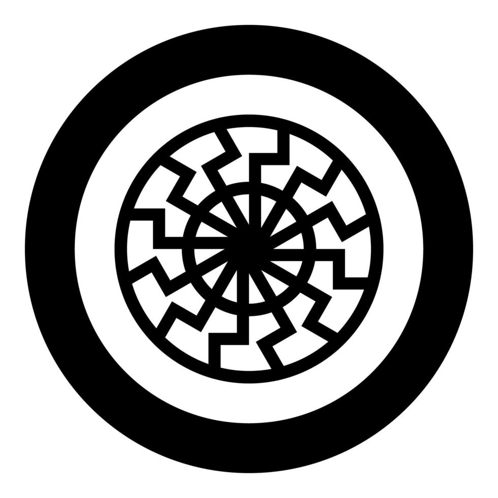 Black sun symbol icon black color vector in circle round illustration flat style image